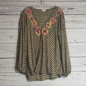 Umgee Floral Stripe Shirt